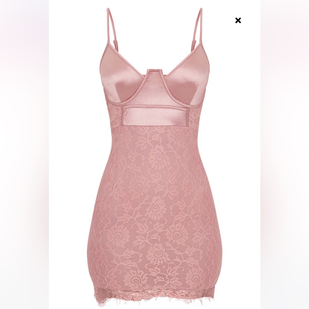PLT | blush pink satin/lace bustier mini bodycon dress
